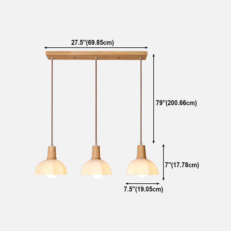 Bowl Shade Dining Room Pendent lampe blanc Verre nordique Style suspendu luminaire en bois