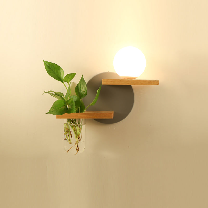 Nordische Wandmontage Lampe moderne Holzwandleuchten für Wohnzimmer (ohne Pflanzen)