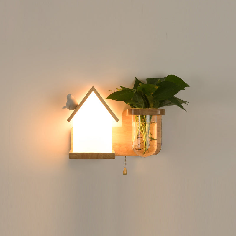 Nordische Wandmontage Lampe moderne Holzwandleuchten für Wohnzimmer (ohne Pflanzen)