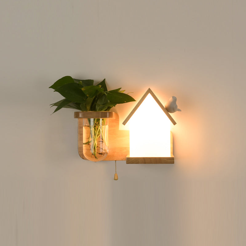Nordische Wandmontage Lampe moderne Holzwandleuchten für Wohnzimmer (ohne Pflanzen)