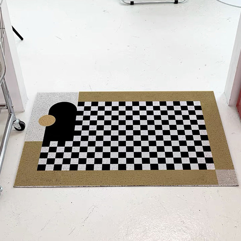 Black and White Grid Rug Polyester Area Rug Non-Slip Backing Carpet for Bedroom