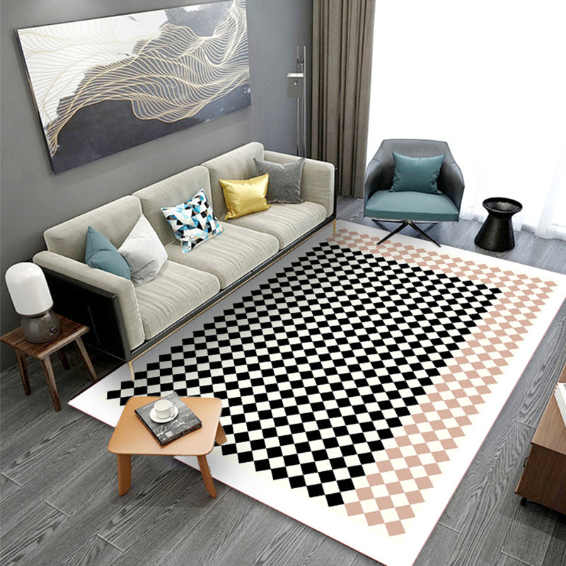 Modern Checkerboard Rug Polyester Carpet Non-Slip Backing Area Rug for Living Room