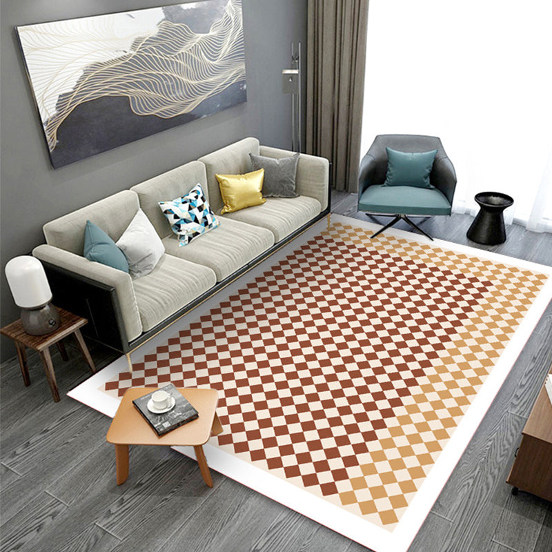 Modern Checkerboard Rug Polyester Carpet Non-Slip Backing Area Rug for Living Room