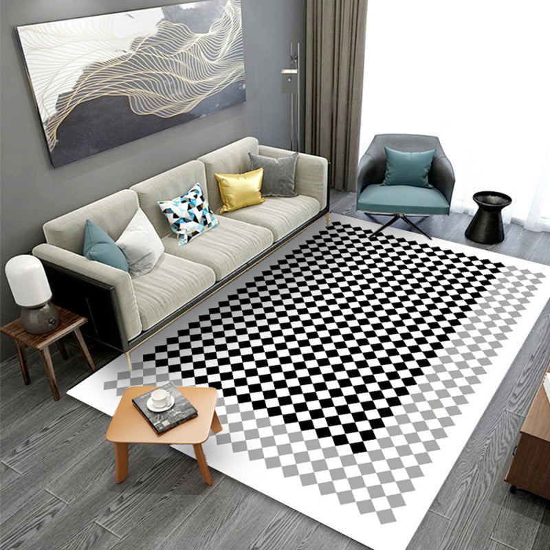 Modern Checkerboard Rug Polyester Carpet Non-Slip Backing Area Rug for Living Room