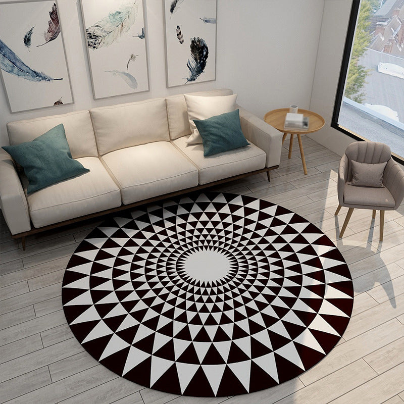 Black and Grey Geometric Pattern Rug Polyester Indoor Rug Stain Resistant Area Carpet