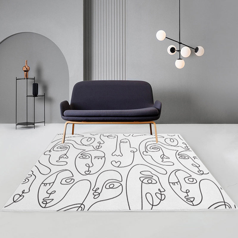 Abstract Man Drawing Line Carpet Polyester Rug Stain Resistant Anti-Slip Rug for Room