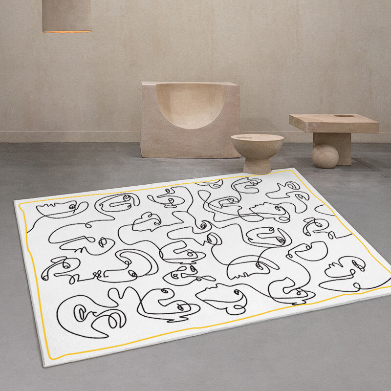 Abstract Man Drawing Line Carpet Polyester Rug Stain Resistant Anti-Slip Rug for Room