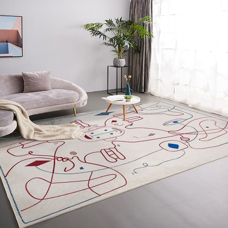 Abstract Man Drawing Line Carpet Polyester Rug Stain Resistant Anti-Slip Rug for Room