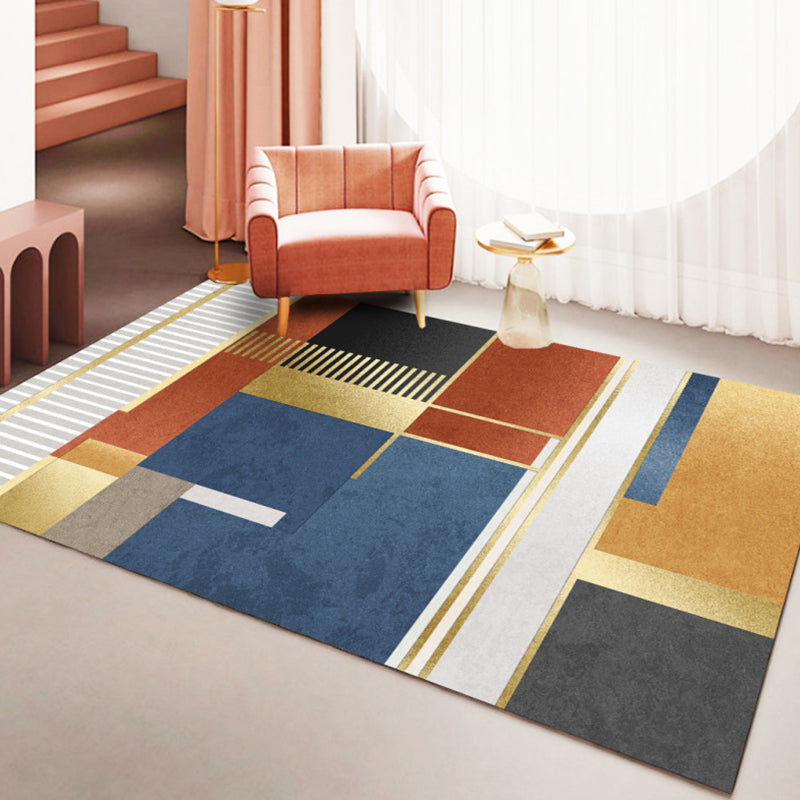 Color Block Geometric Rug Area Carpet Polyster Pet Friendly Easy Care Area Rug