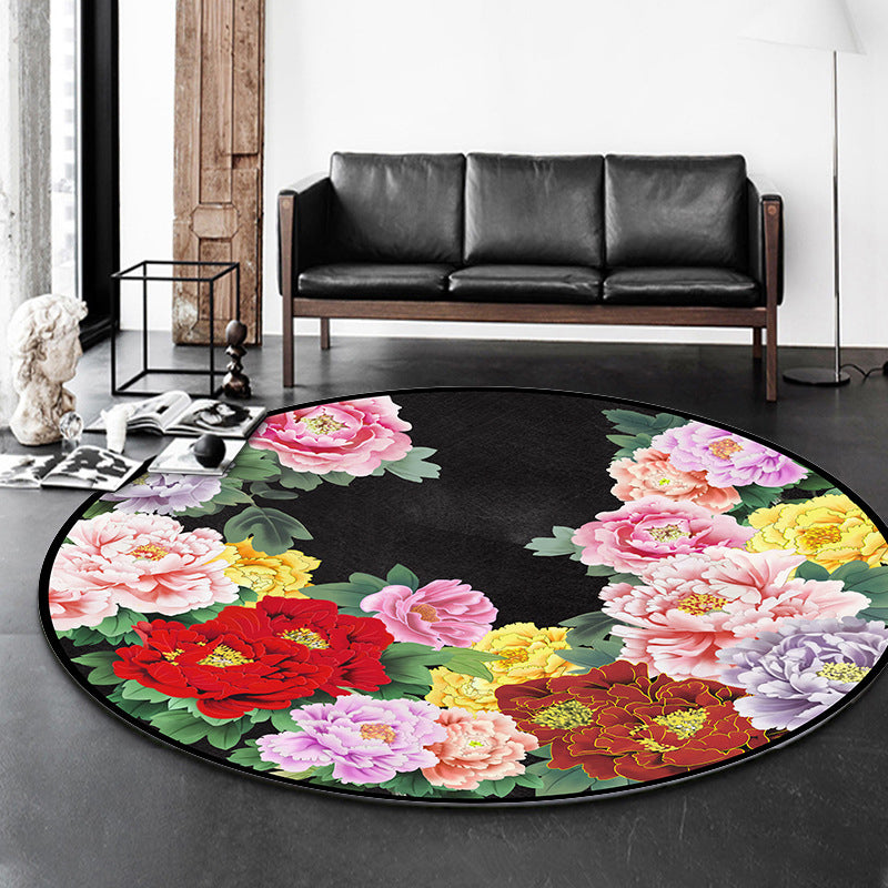 Contemporary Flower Rug Polyester Area Rug Washable Rug for Living Room