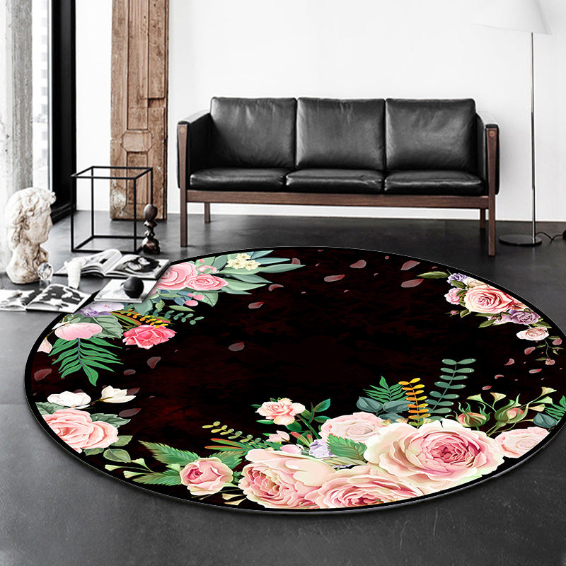 Contemporary Flower Rug Polyester Area Rug Washable Rug for Living Room