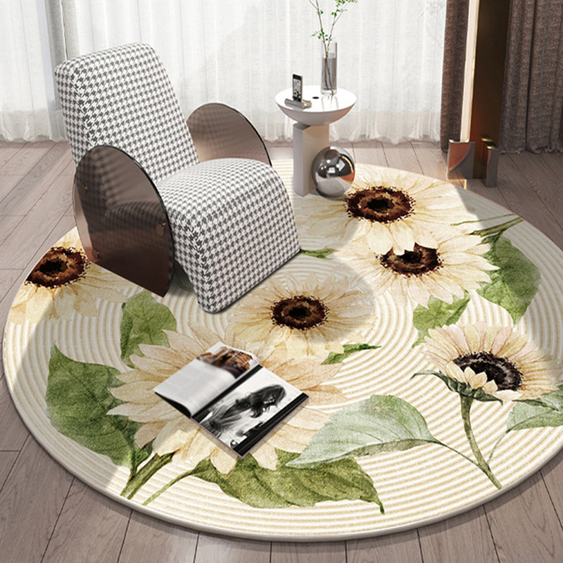 Light Yellow Sunflower Rug Polyester Modern Rug Stain Resistant Rug for Drawing Room