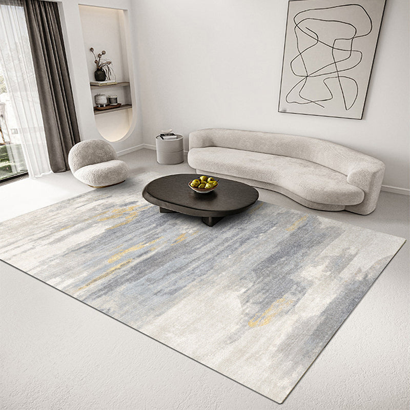 Pale Grey Graphic Rug Polyester Modern Rug Washable Rug for Living Room