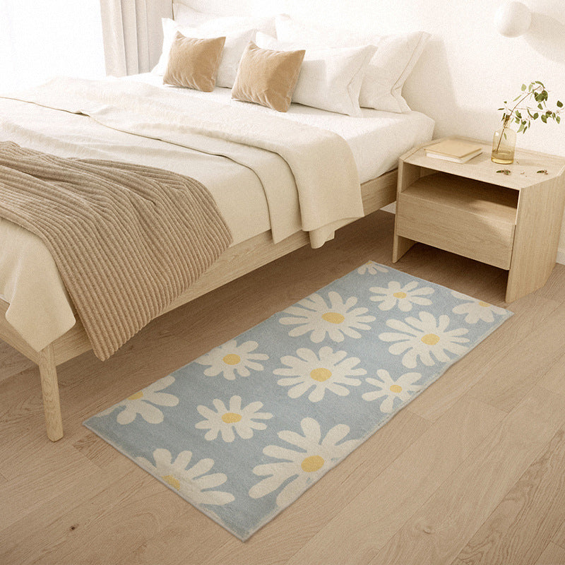Beige Modern Rug Polyester Flower Rug Stain Resistant Rug for Home Decor