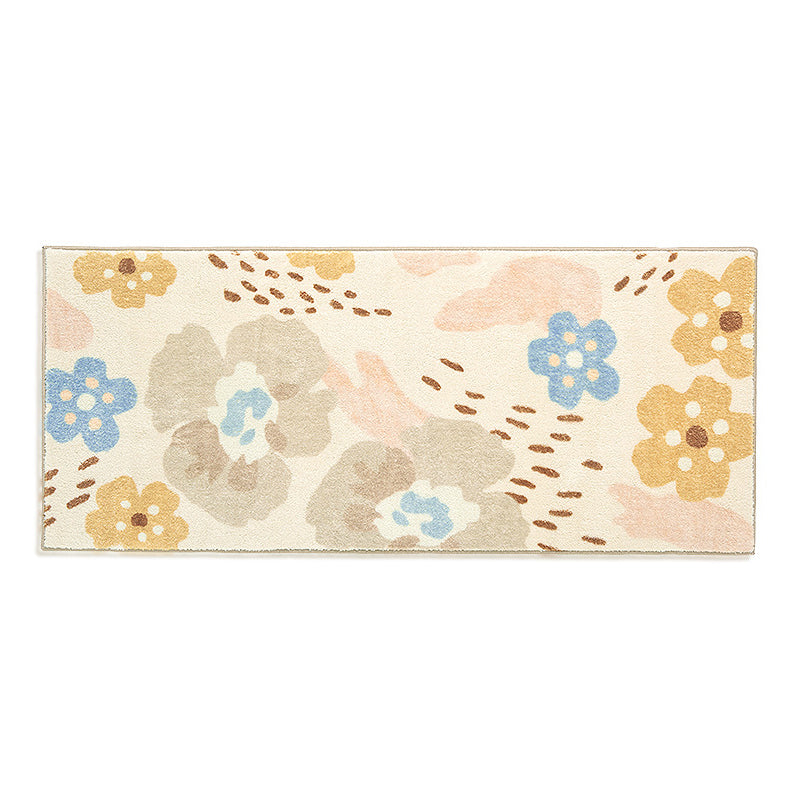 Beige Modern Rug Polyester Flower Rug Stain Resistant Rug for Home Decor