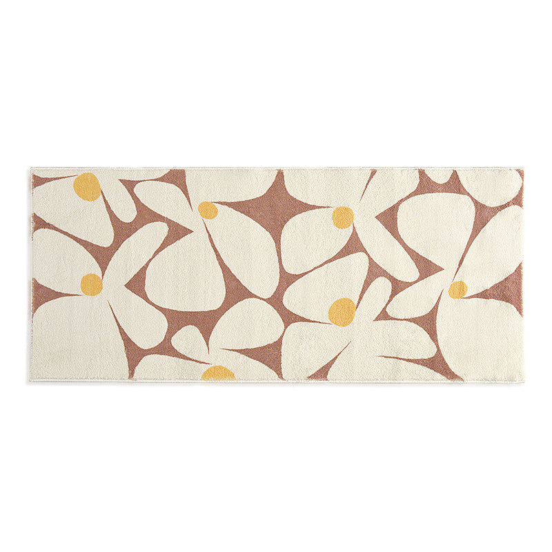 Beige Modern Rug Polyester Flower Rug Stain Resistant Rug for Home Decor