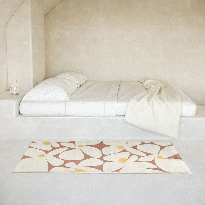 Beige Modern Rug Polyester Flower Rug Stain Resistant Rug for Home Decor