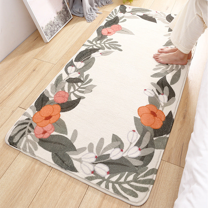 Green Modern Rug Polyester Flower Area Rug Washable Rug for Living Room