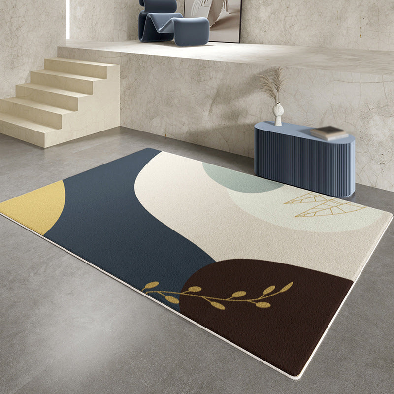 Color Block Rug Nordic Rug Polyester Stain Resistant Anti-Slip Rug for Sleeping Room