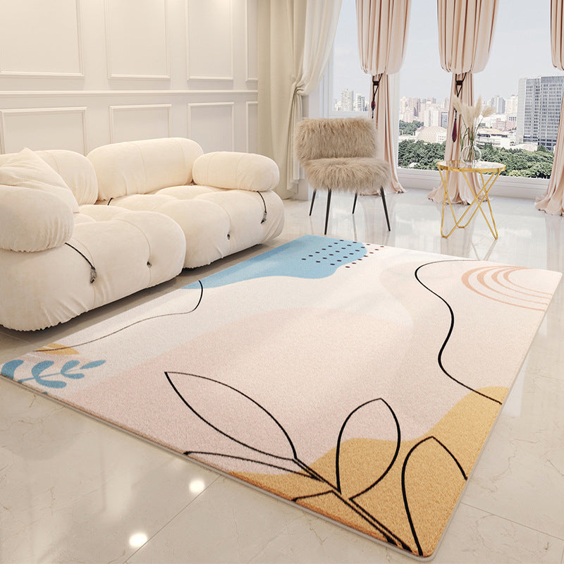 Color Block Rug Nordic Rug Polyester Stain Resistant Anti-Slip Rug for Sleeping Room