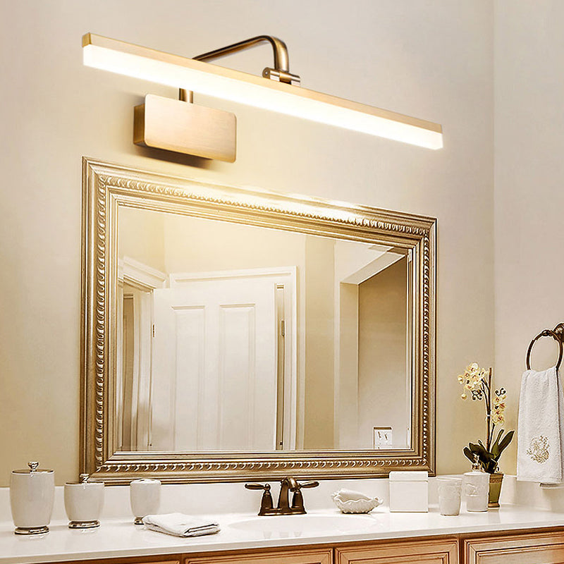 Linear Metal Wall Sconce Modern Style Single Light Mirror Wall Mount Light Fixture in Gold