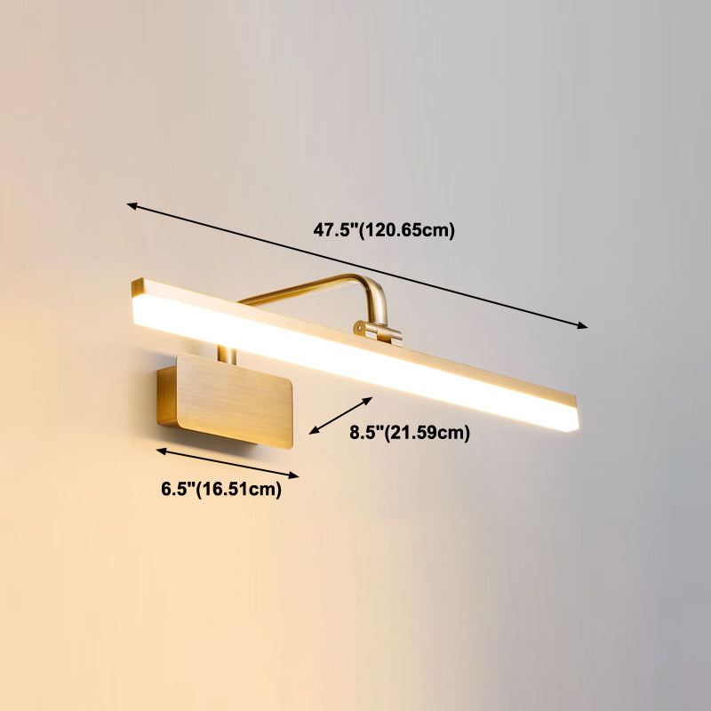 Linear Metal Wall Sconce Modern Style Single Light Mirror Wall Mount Light Fixture in Gold