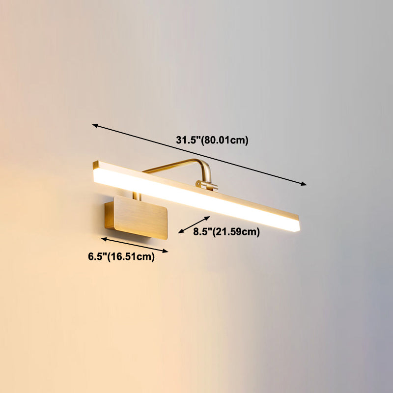 Linear Metal Wall Sconce Modern Style Single Light Mirror Wall Mount Light Fixture in Gold