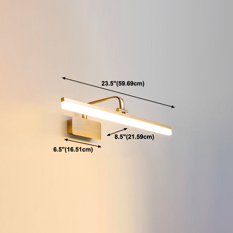 Linear Metal Wall Sconce Modern Style Single Light Mirror Wall Mount Light Fixture in Gold