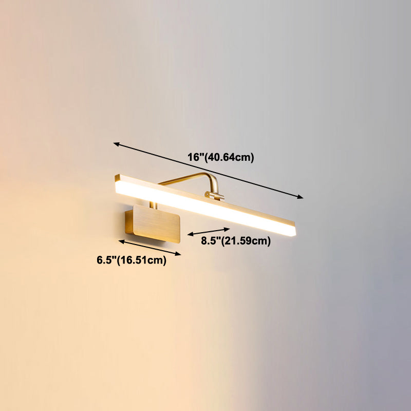 Linear Metal Wall Sconce Modern Style Single Light Mirror Wall Mount Light Fixture in Gold