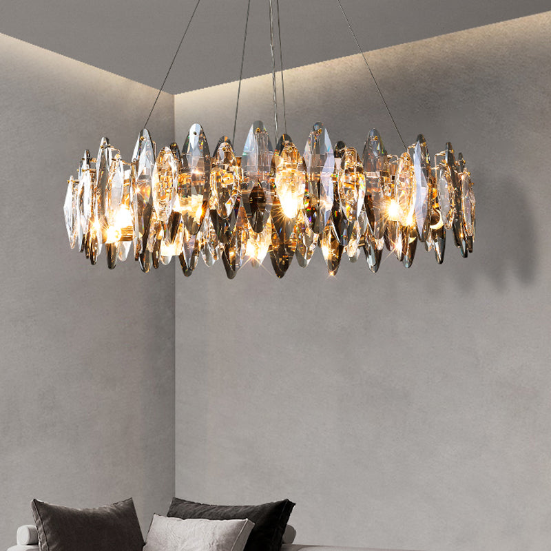 Ring Shape Crystal Chandelier Modern Iron Down Lighting Pendant for Study