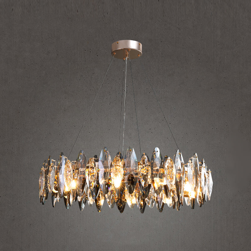Ring Shape Crystal Chandelier Modern Iron Down Lighting Pendant for Study