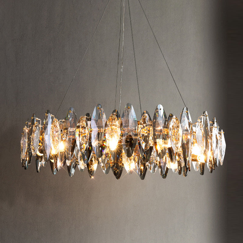 Ring Shape Crystal Chandelier Modern Iron Down Lighting Pendant for Study