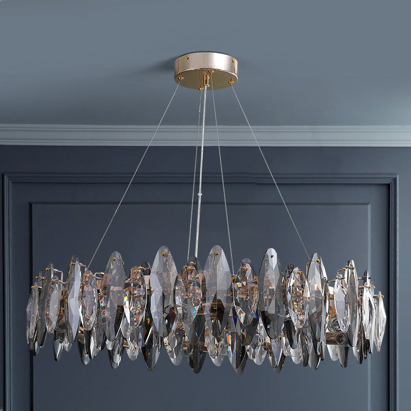 Ring Shape Crystal Chandelier Modern Iron Down Lighting Pendant for Study