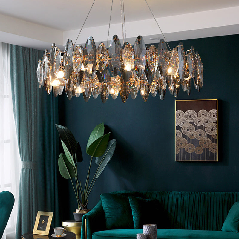 Ring Shape Crystal Chandelier Modern Iron Down Lighting Pendant for Study