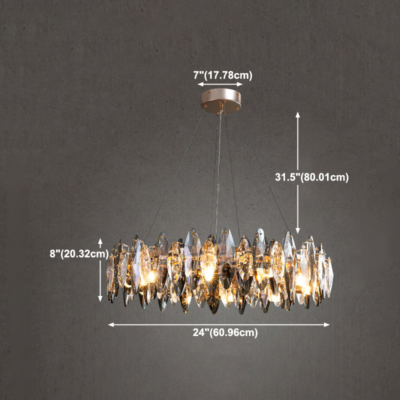 Ring Shape Crystal Chandelier Modern Iron Down Lighting Pendant for Study
