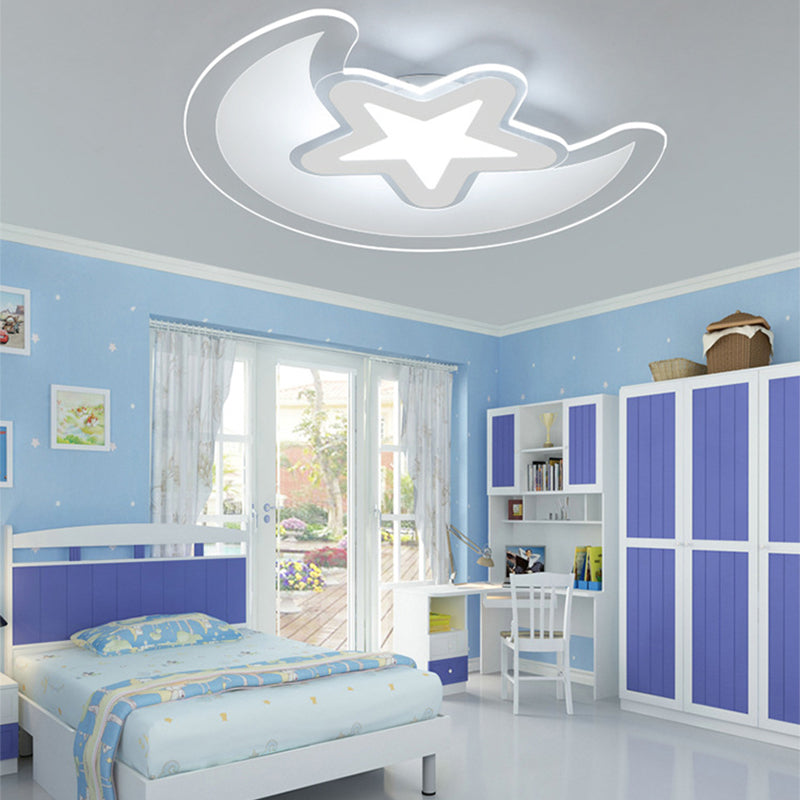Moon LED Flush Mount Ceiling Light Simple Style Acrylic Bedroom Ceiling Light in White