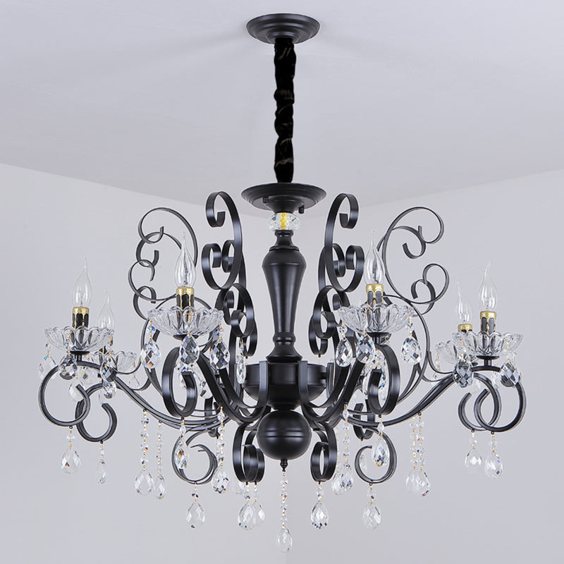 Black Chandelier Lamp Vintage Metal Candle Chandelier Lighting Fixtures with Crystal Drop