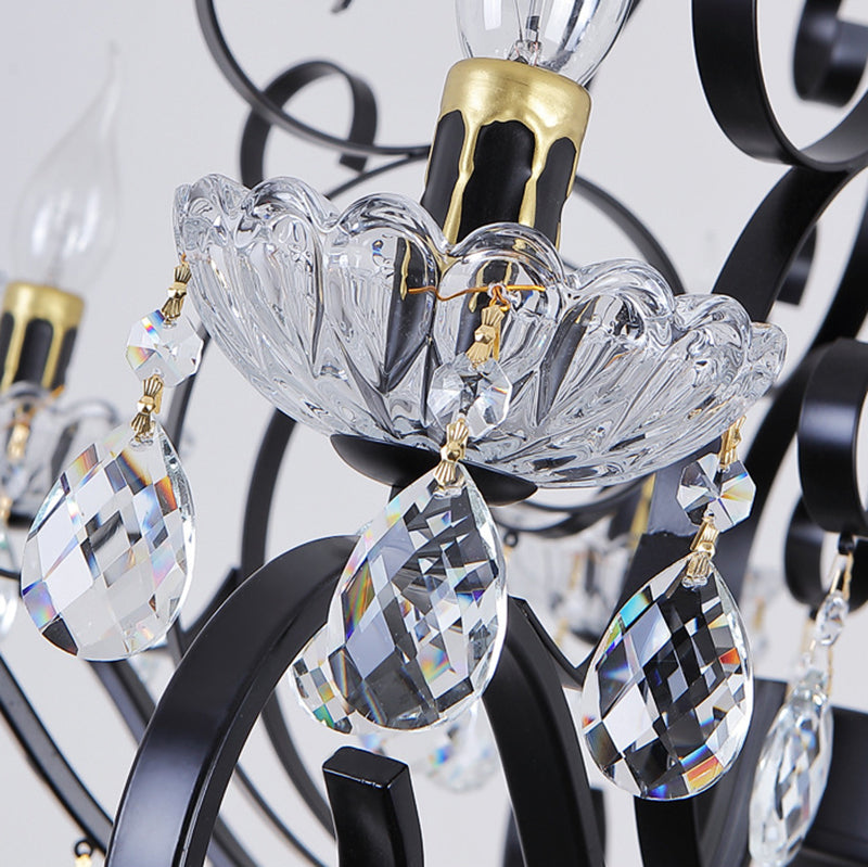 Black Chandelier Lamp Vintage Metal Candle Chandelier Lighting Fixtures with Crystal Drop