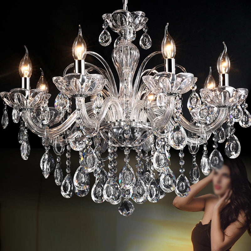 Nordic Style Chandelier Light 8 Lights Candle Shaped Pendant Light for Living Room