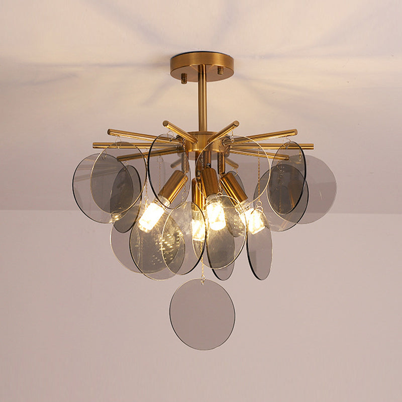 Round Shade Hanging Light Modern Style Glass Chandelier Light for Living Room