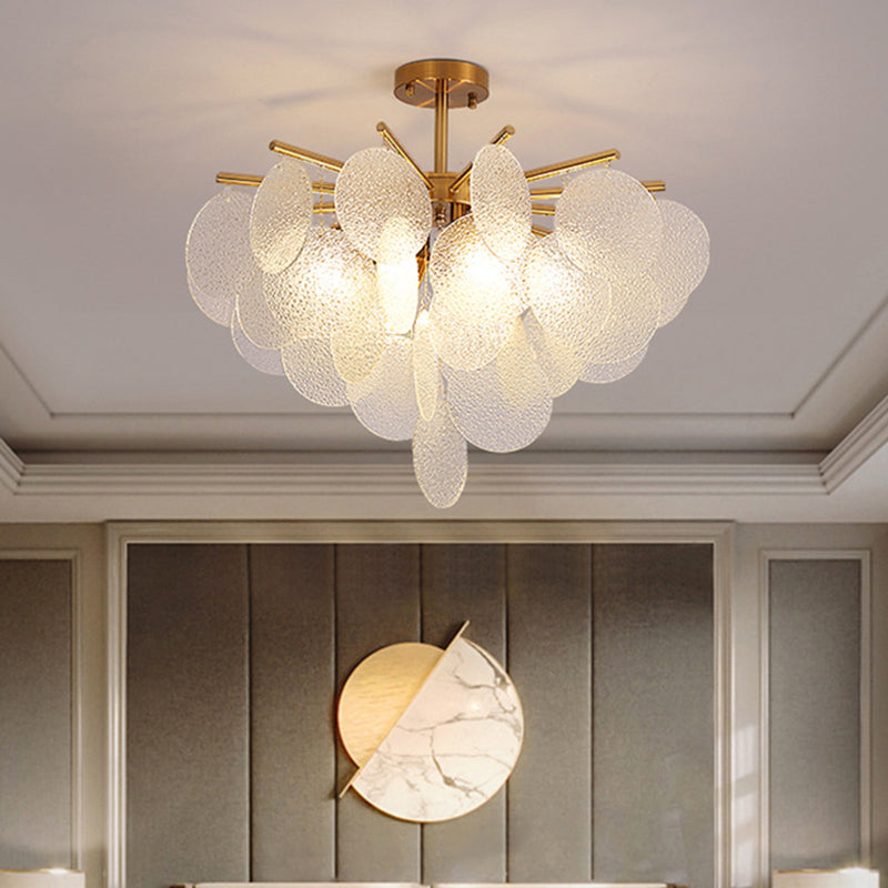 Round Shade Hanging Light Modern Style Glass Chandelier Light for Living Room