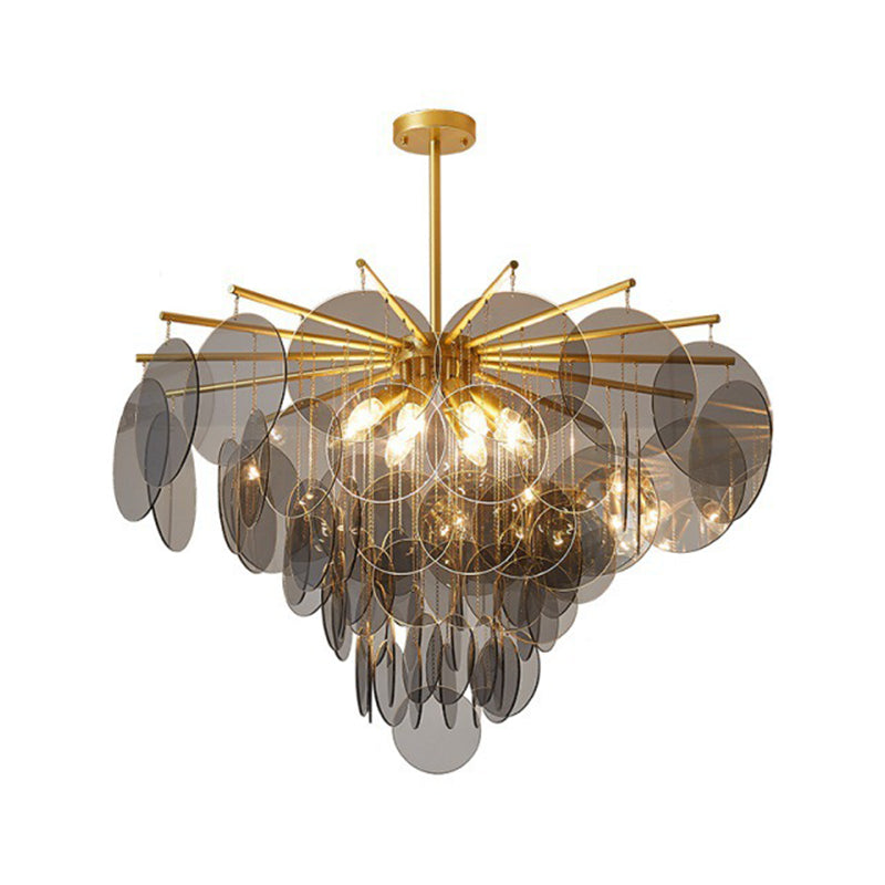 Round Shade Hanging Light Modern Style Glass Chandelier Light for Living Room