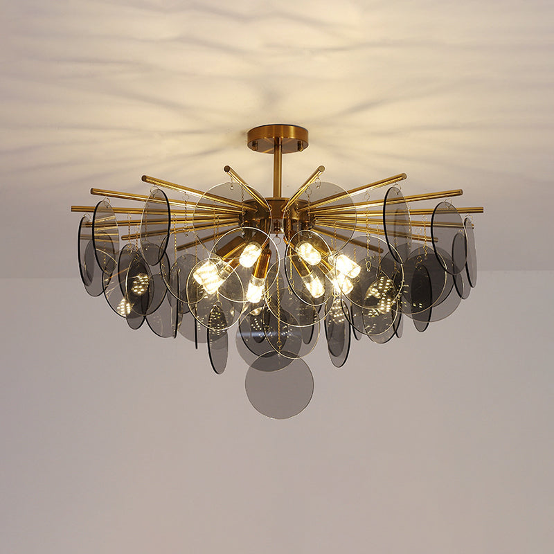 Round Shade Hanging Light Modern Style Glass Chandelier Light for Living Room