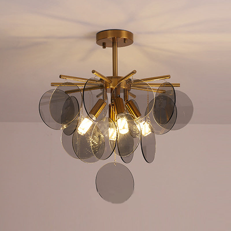 Round Shade Hanging Light Modern Style Glass Chandelier Light for Living Room