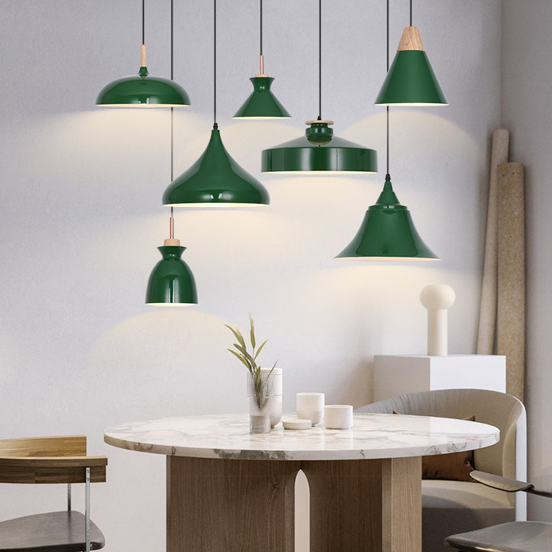 Lampada a sospensione verde a bulbina singola Metal Geometric Luce sospesa per sala da pranzo
