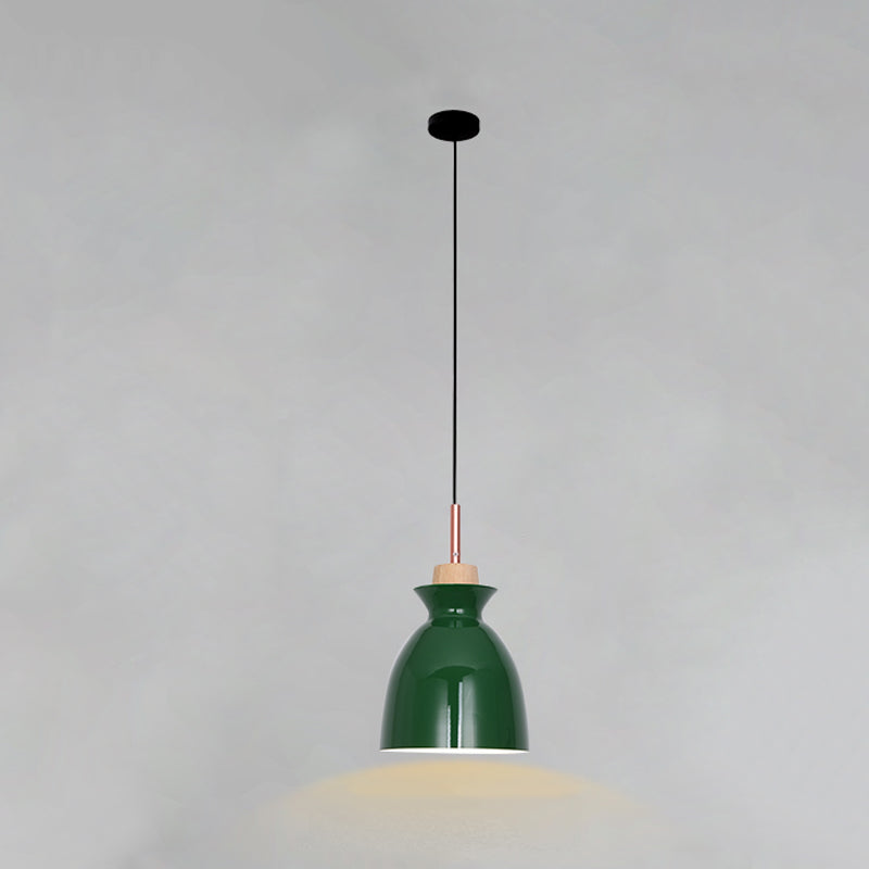 Lampada a sospensione verde a bulbina singola Metal Geometric Luce sospesa per sala da pranzo