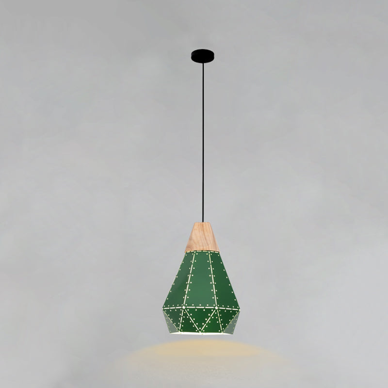 Lampada a sospensione verde a bulbina singola Metal Geometric Luce sospesa per sala da pranzo