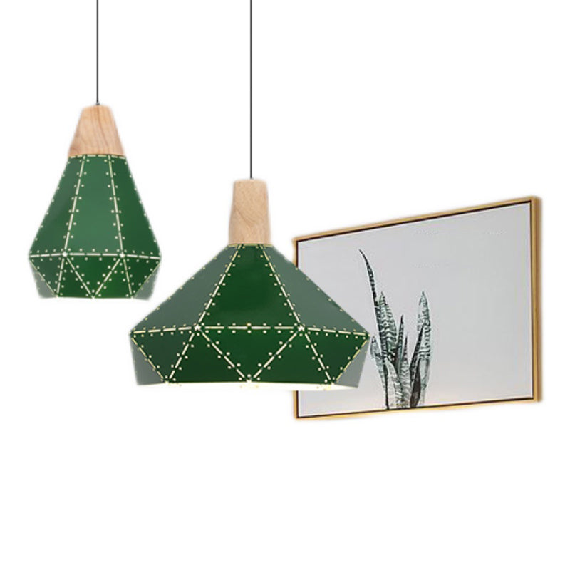 Lampada a sospensione verde a bulbina singola Metal Geometric Luce sospesa per sala da pranzo