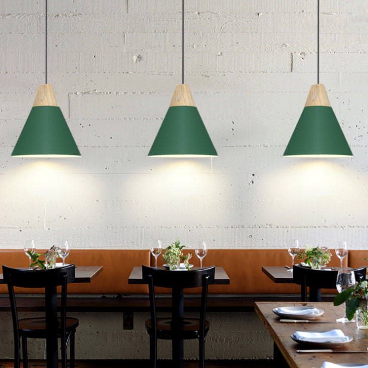 Lampada a sospensione verde a bulbina singola Metal Geometric Luce sospesa per sala da pranzo