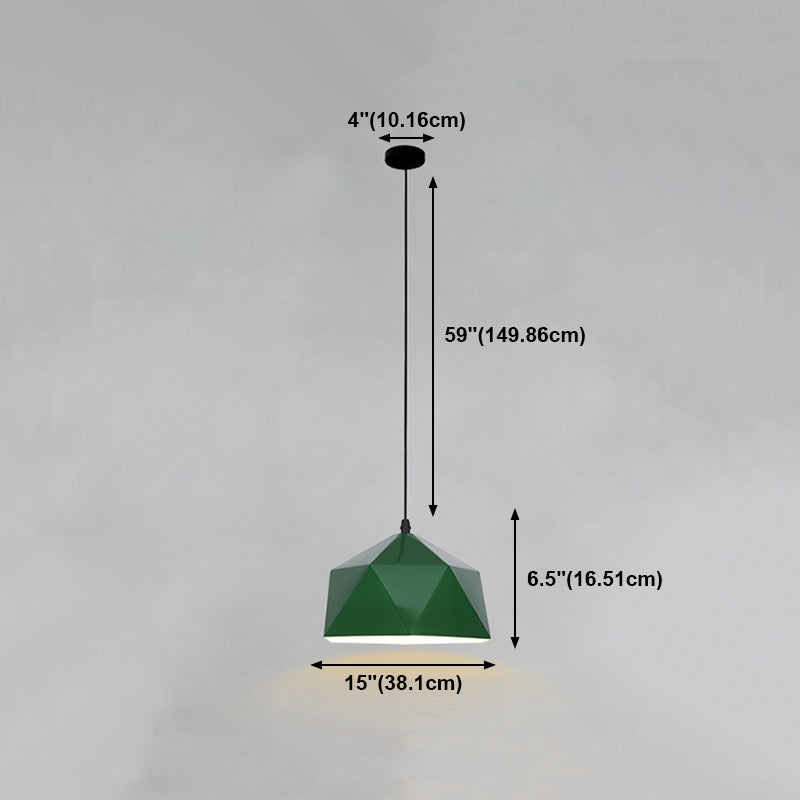 Lampada a sospensione verde a bulbina singola Metal Geometric Luce sospesa per sala da pranzo